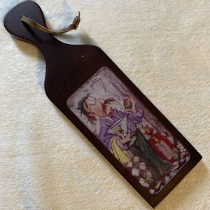 Olive Martini Wood and Glass Cutting Board Footed Paddle Style Leather Hanger